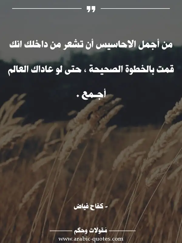 اقوال وحكم جميلة : من أجمل الاحاسيس أن تشعر من داخلك انك قمت بالخطوة الصحيحة ، حتى لو عاداك العالم أجـمع .